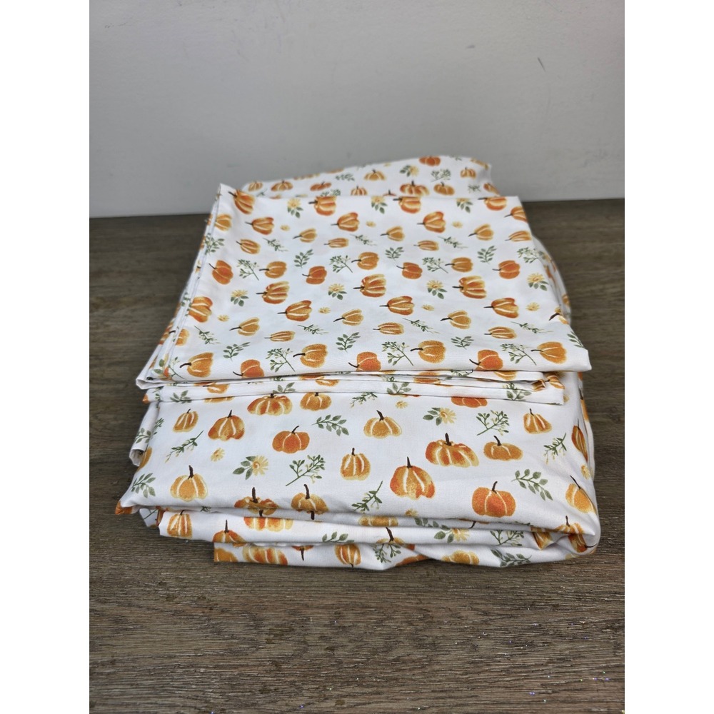 Shabby Chic Pumpkin and Autumn Leaf Pattern Complete Sheet Set Twin Size